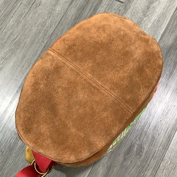 LUCKY BRAND VTG Y2K Floral Blossom Green Canvas Suede Boho Tote Handbag - Picture 5 of 13